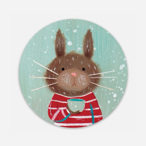 Pre-order: Coffee Bunny Sticker • Cute Round Vinyl Bunny sticker