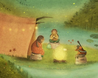 A21: Summer Camp - a cosy late summer night - Cute animals by the campfire roasting marshmallows