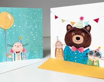 Ensemble de 2 cartes d'anniversaire pliées MIGNONNES Enveloppes incluses - Pas de texte