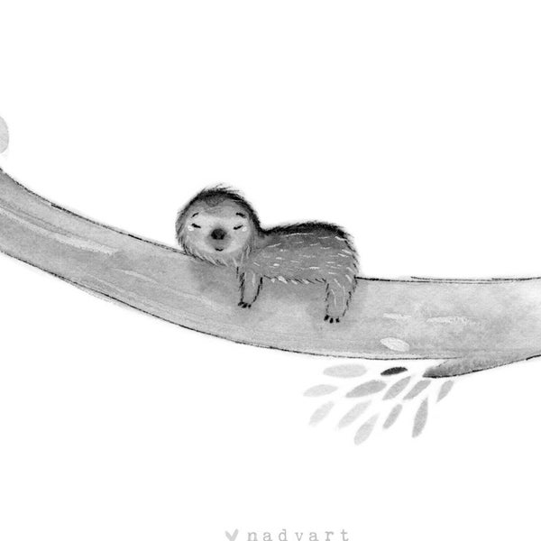 C17: Baby Sloth Print • Small Illustration • Print • Sloth Sleeping • Ink art work • Nadyart • Woodland art • Cute sloth print