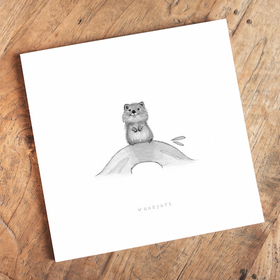 C44: Quokka Print • Small Illustration • Psloth Sleeping • Ink Art