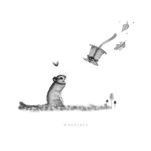C47: Sugar glider Print • Small Illustration • Print or Original • Learning how to fly • Daddy and Baby