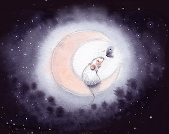 A5: Good Night Butterfly - Cute Crescent Art print - Classic Collection