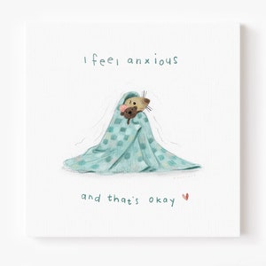 C57: I feel anxious and that's okay Comforting Anxiety art print Anxiety illustration Cute anxious rat art image 4