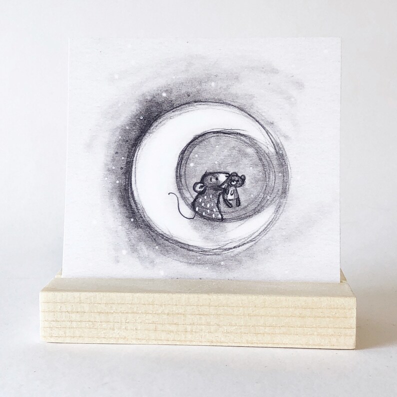 C9: Good Night Teddy Small art print Nursery art Night night Moon illustration Teddy bear Nadyart Mouse Rat Lunar image 4