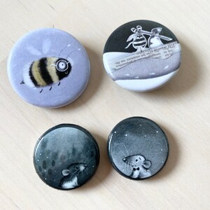 All the Cute Button Badges Set of 4 buttons Rat badges Bee badge Cute bee Botton badge image 4