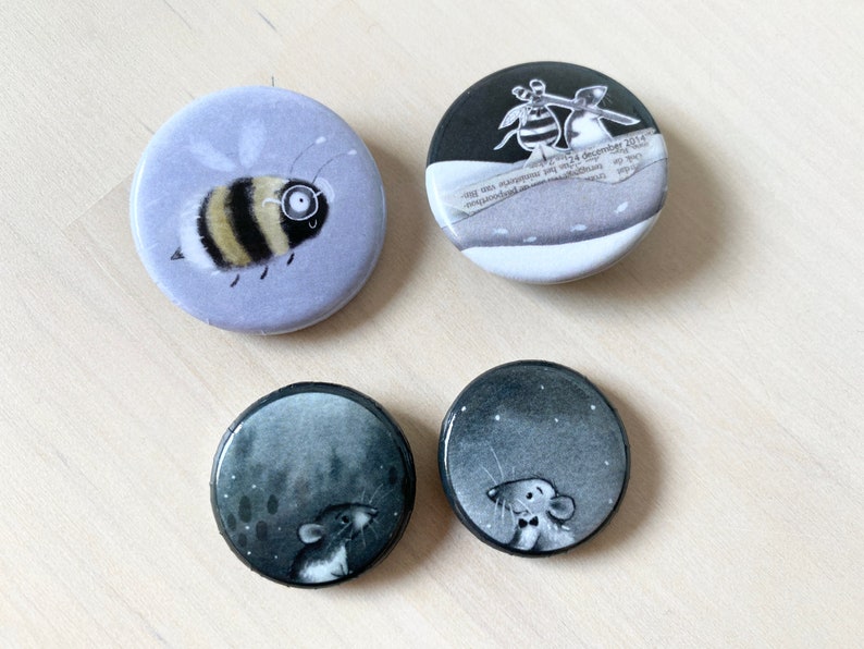 All the Cute Button Badges Set of 4 buttons Rat badges Bee badge Cute bee Botton badge image 4