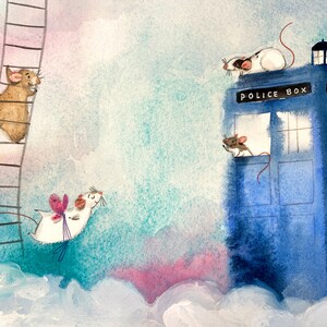 B34: Time traveling ratties - Blue Police Box - Time travel art - Rainbow bridge rats