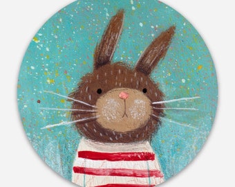 Portrait de lapin • Autocollant rond mignon de lapin en vinyle