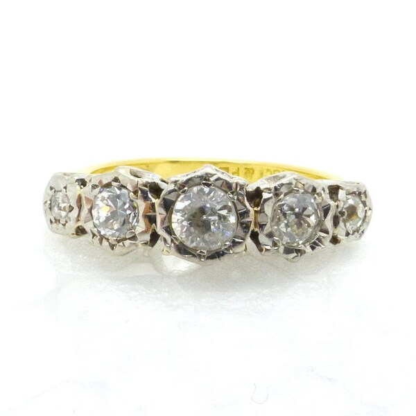 Antique Art Deco Diamond engagement ring 1920's 18ct Platinum 5 stone Vintage English wedding band 18k