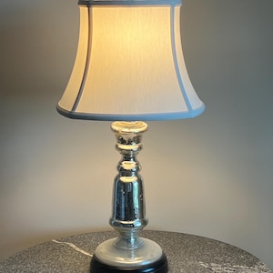 Antique Vintage Mercury Silvered Glass Lamp Rewired w/ Silk Eggshell Lampshade