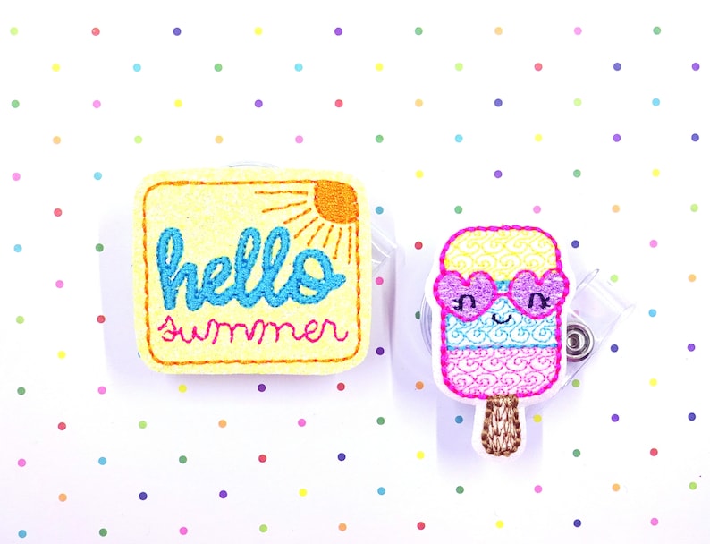 Glitter Badge ID Badge Holder Summer Badge Reels Summer ID Badge Set of 2 Sun Badge Reel Popsicle Badge Reel