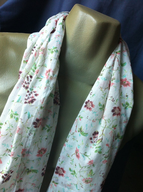 Items similar to Scarf Flowers on White background Cotton fabric ...