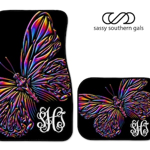 Butterfly Car Accessories | Car Mats for Teens | Rainbow Color Butterly | Car Accessory | Monogram Car Mats | Personalized Car Mats