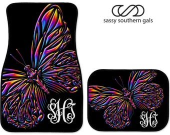 Butterfly Car Accessories | Car Mats for Teens | Rainbow Color Butterly | Car Accessory | Monogram Car Mats | Personalized Car Mats