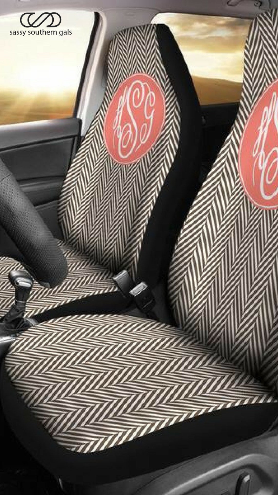 Car Seat Covers for Vehicle Brown Herringbone Personalized Etsy