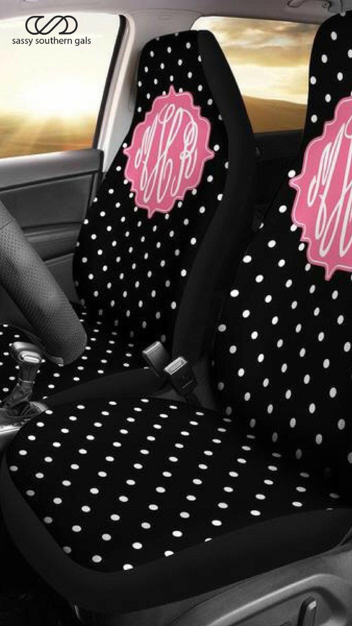 Car Seat Covers For Vehicle Black Polka Dots Personalized Etsy