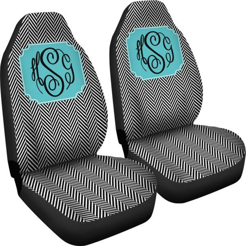 Car Seat Covers For Vehicle Black Herringbone Personalized Cover Monogrammed Accessories Women