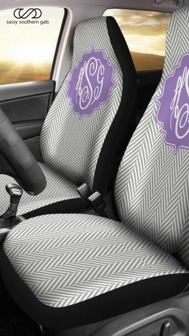 Car Seat Covers for Vehicle Grey Herringbone Personalized Etsy