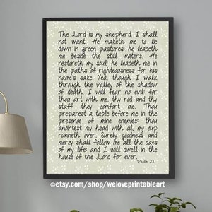The Lord is My Shepherd Print, Psalm 23 Wall Art, Printable Sign, Psalm 23 Print, Digital Download, Instant Download