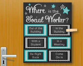 ¿Dónde está el letrero de la puerta del trabajador social, regalo del trabajador social escolar, decoración negra verde azulada?