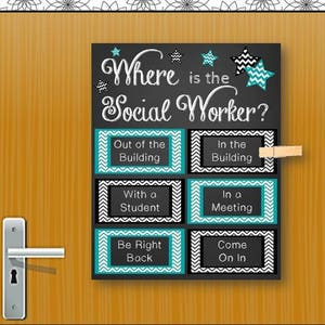 Where is the Social Worker Door Sign, School Social Worker Gift, Teal Black Decor