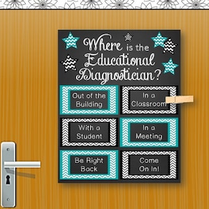 Teal Black Educational Diagnostician Office Door Sign, PRINTABLE, Not Editable
