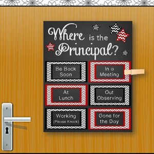 Principal Gift, Where is the Principal Office Door Sign, PRINTABLE Red Black