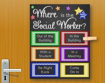 ¿Dónde está el regalo del trabajador social?, letrero de la puerta de la oficina, cartel de trabajo social escolar, IMPRIMIBLE