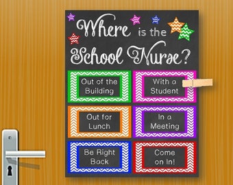 School Nurse Poster, PRINTABLE Office Decoration, Door Signs, In Session, In a Meeting Not Editable