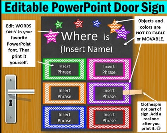 Targa per porta colorata modificabile, Targa con nome personalizzata, Targa scolastica personalizzata, Solo file PowerPoint, MODIFICA e STAMPA TU STESSO