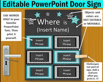 Modello PowerPoint personalizzato per cartello per porta dell'ufficio verde acqua e nero, STAMPABILE