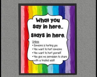 Rainbow Theme School Counselor Office Decor Printable Confidentiality Poster, Instant Download