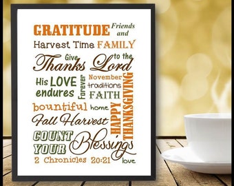 Happy Thanksgiving Printable Wall Art, Gratitude Poster, Give Thanks to the Lord Sign, Count Your Blessings Sign, DIGITAL DOWNLOAD