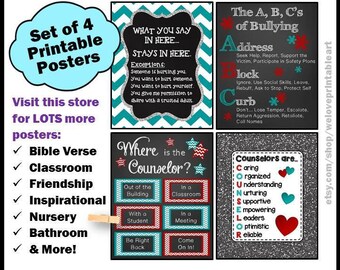 Printable Back to School Counseling Office Decor, Counselor Gifts, Teal & Red NOT EDITABLE