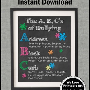 Anti-bullying Poster for Kids, Bullying Stops Here Prevention PRINTABLE ...