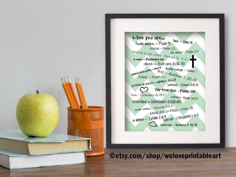 Mint Green Chevron Emergency Bible Verse Wall Art Printable Etsy