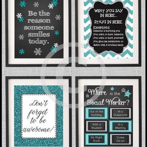 School Social Worker Gift BUNDLE Printable Posters, Office Door Sign, Confidentiality Rules, PRINTABLE Teal Black image 3