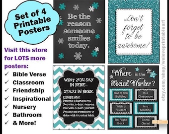 School Social Worker Gift BUNDLE Printable Posters, Office Door Sign, Confidentiality Rules, PRINTABLE Teal Black