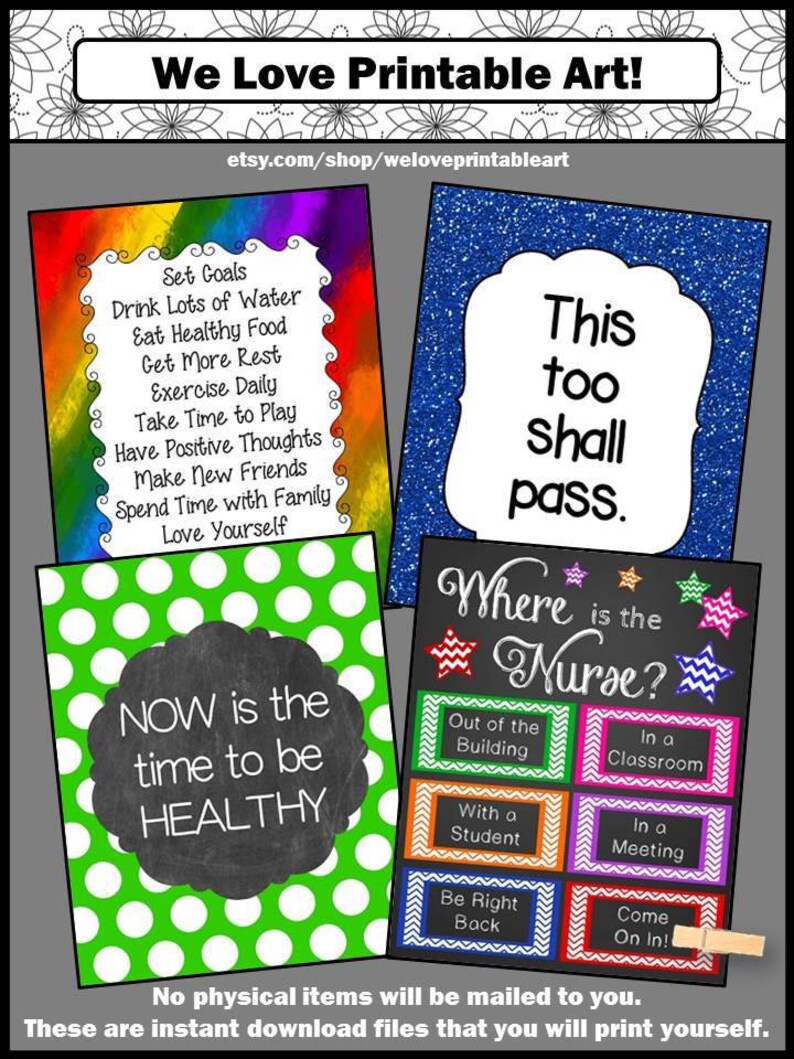 School Nurse Bundle of PRINTABLE Signs Office Door Poster Etsy