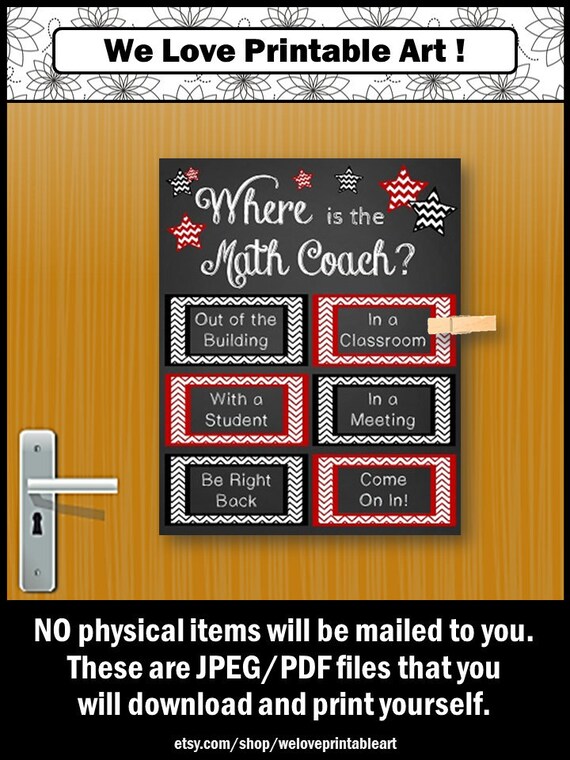Math Coach Printable Office Door Sign Math Poster End Of Etsy