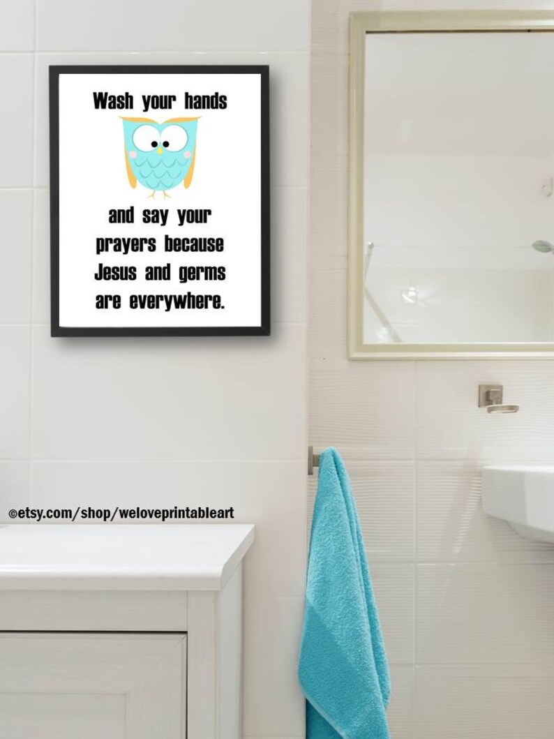 Owls Bathroom Decor Wall Art Jesus And Germs Are Everywhere Etsy