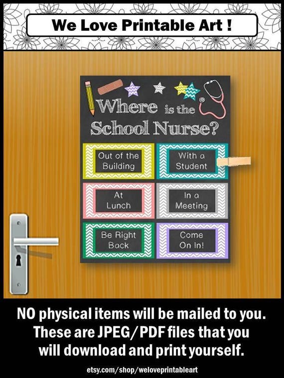Where Is The School Nurse Door Sign Printable School Nurse Etsy