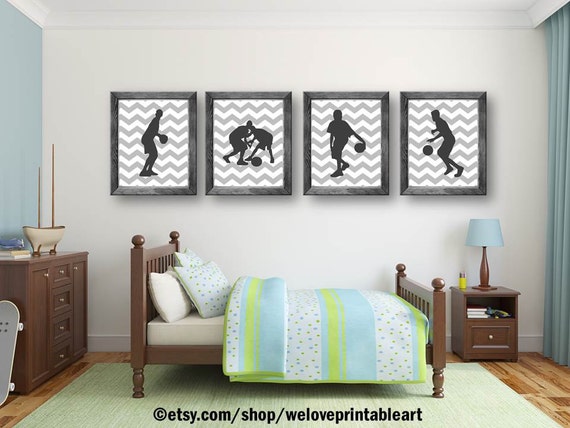 Sports Decor Gray Chevron Basketball Wall Art Teen Room Decor Basketball Posters Basketball Signs Sports Art Prints Printable Art