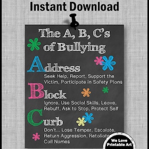 Anti-bullying Poster for Kids, Bullying Stops Here Prevention PRINTABLE ...