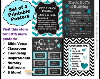 Black and Teal School Counselor Office Decor Gifts, Not Editable Printable Posters, Instant Download