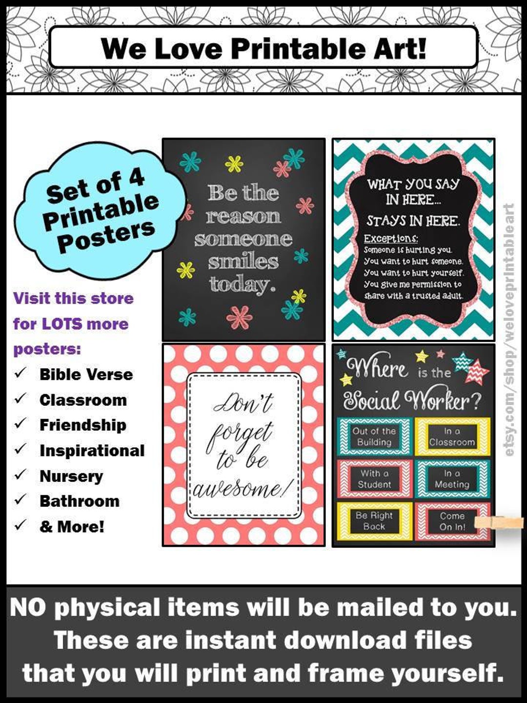 Social Worker Gift Poster BUNDLE Confidentiality Sign, Be the Reason ...