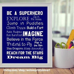 Blue Superhero Nursery Decor Baby Boy Nursery Art Print Gift Ideas baby Printable Art Digital Artwork Poster Instant Download