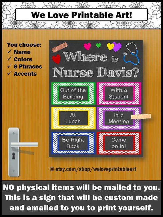 Where Is The Nurse Sign Custom Name Digital File Only Personalized Nurse Door Nurse Gift School Nurse Office Decor Appreciation Gift