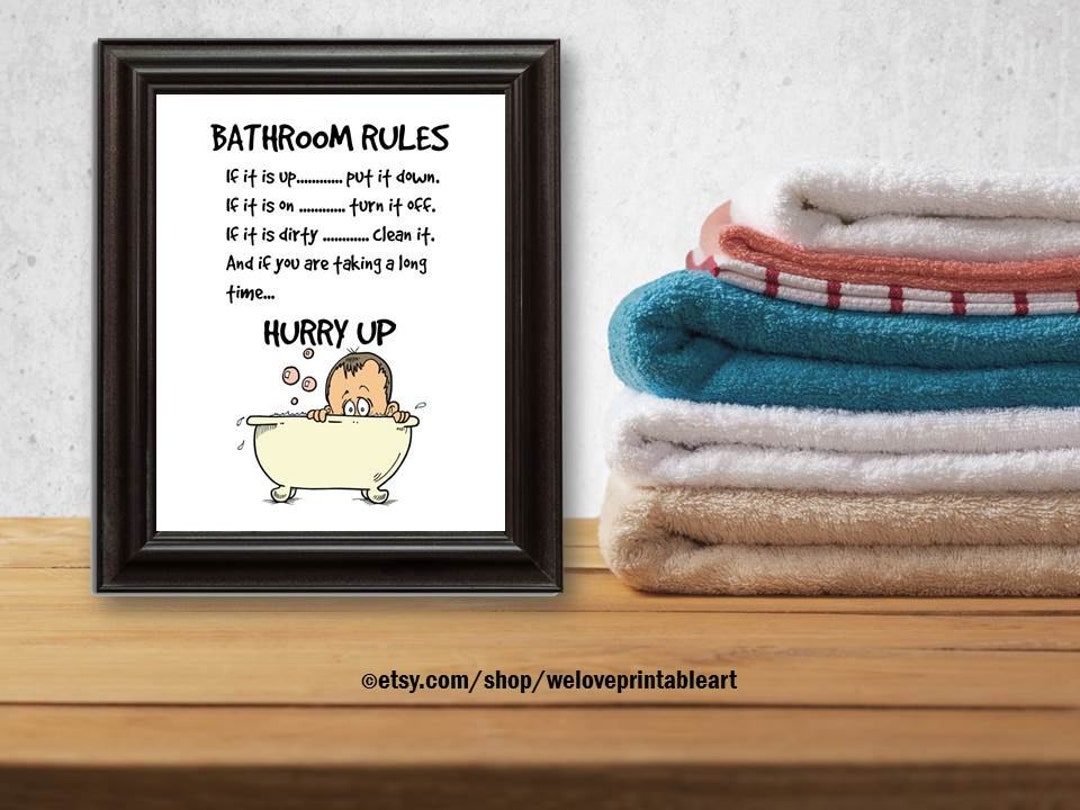 Funny Bathroom Sign Printable, Bathroom Humor, Bathroom Rules Wall ...
